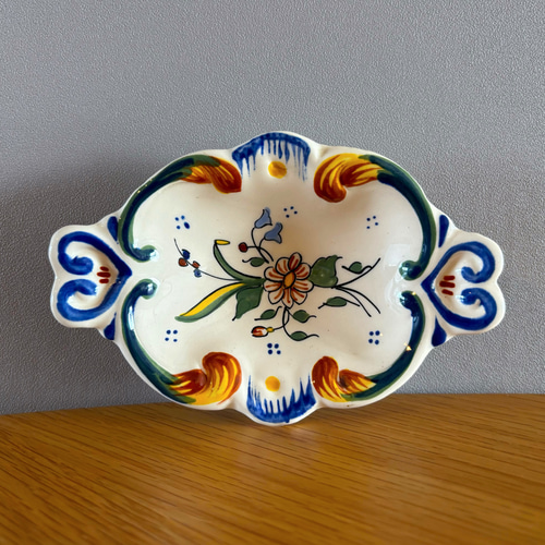 フランスの古い石鹸置き 陶器 古道具 レトロ ソープディッシュ【石鹸