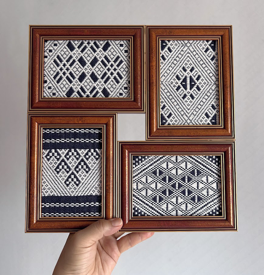 【受注制作】こぎん刺しアート＊古作図案４種の額装