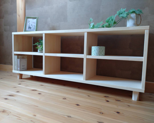 天然木 赤松集成材 足付きスタッキングシェルフ テレビ台 飾り棚 収納
