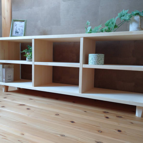 天然木 赤松集成材 足付きスタッキングシェルフ テレビ台 飾り棚 収納