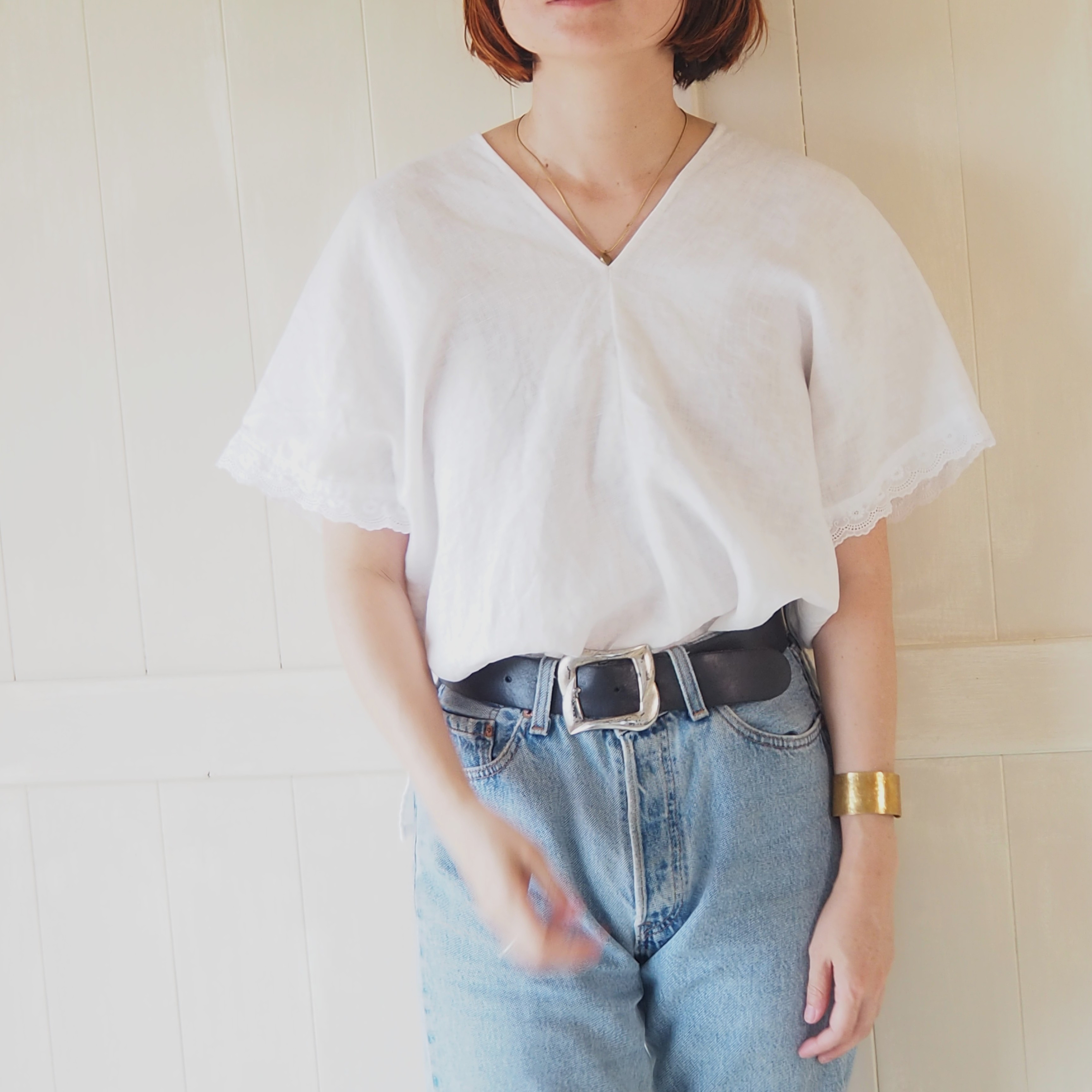 【即納】ビーチシャツ　貫頭衣　リネンカレンシャツ　ホワイト