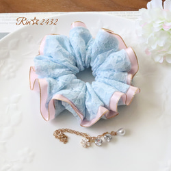 シュシュ　シフォン　ハンドメイド　薄紫&ホワイト⭐︎ライラック&ミルク シュシュ シフォン ハンドメイド 薄紫&ホワイト⭐︎ライラック