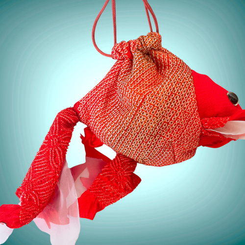 金魚バッグ 和小物 金魚 巾着 ポーチ 着物リメイク 衣装 和柄