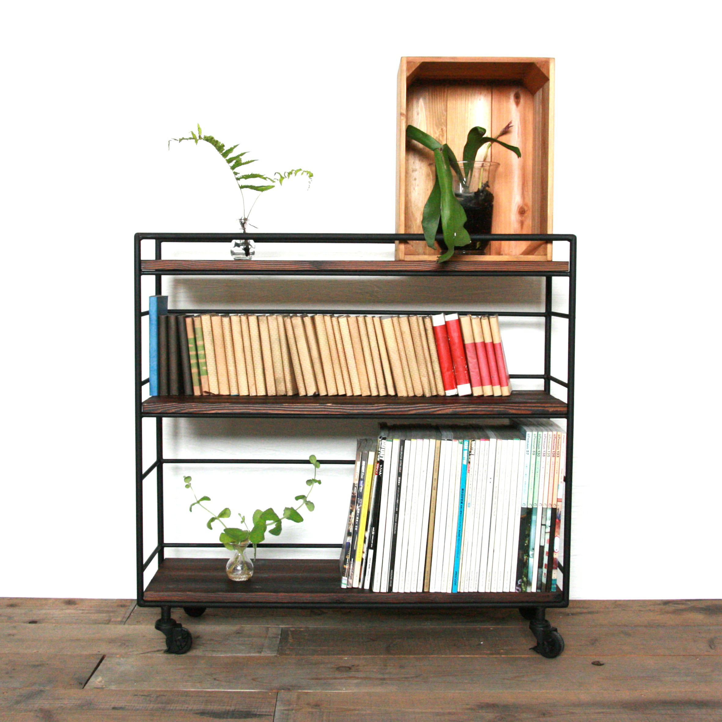 アイアン&ウッド ワゴンシェルフ　W80【サイズオーダー可】