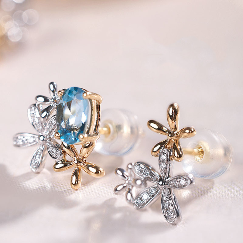 [ヘイズジュエリー] スプリングフィールドフラワーシリーズ 18Kゴールド アクアマリン/天然ダイヤモンド 5枚の花びら ライラ 6,000円