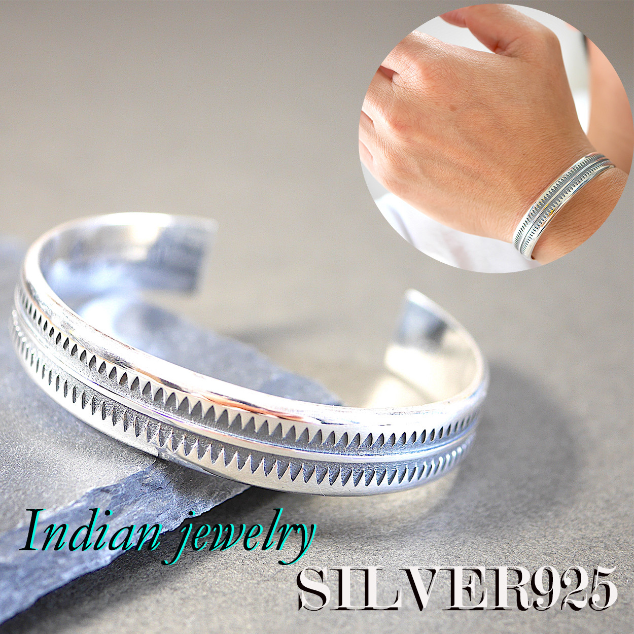 SILVER925-IDB-7 バングル シルバ−925 調整可能　巾着付  インディアンジュエリー シルバー ゴールド