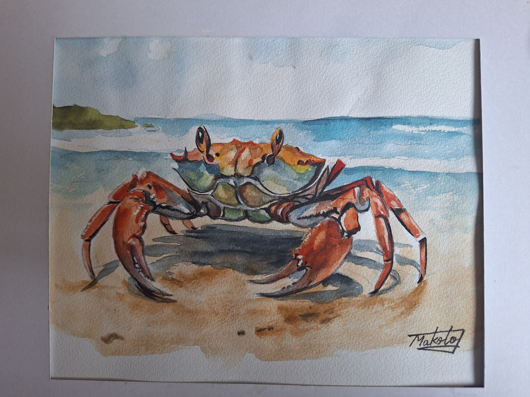 水彩画 巨大カニと都市景観 水彩画 巨大カニと都市景観