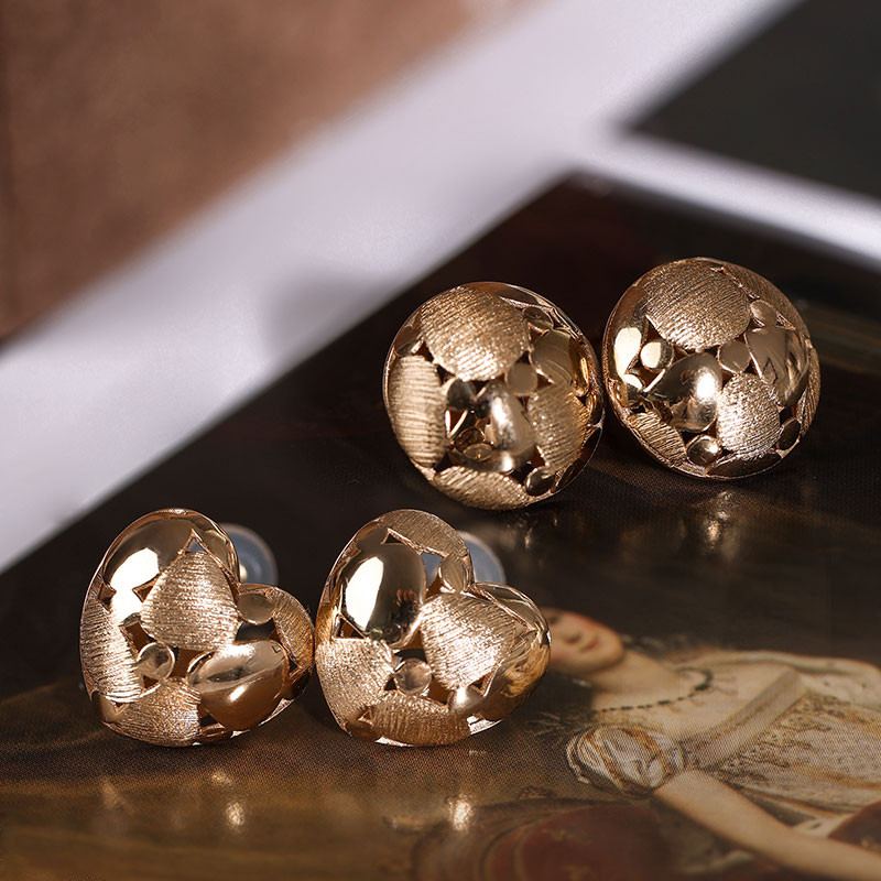 [ヘイズジュエリー] グラビティシリーズ 18K イタリア製ゴールドイヤリング ハート/半球型デュアルシェイプデザイン オリジナ