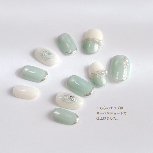 指先から透明感♡大人可愛いネイルチップ】ミントグリーン マグネット