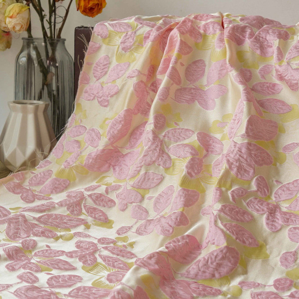 長さ1m ジャガード生地 花柄 ピンク黄色 韓国風 綺麗 上品 布 きじ 色