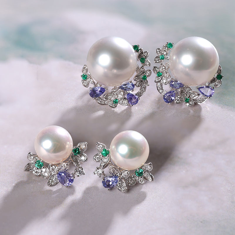 [ヘイズジュエリー] モネガーデンシリーズ 18Kゴールド 取り外し可能 11-12mm 南洋白蝶真珠イヤーパッド 印象派の光と