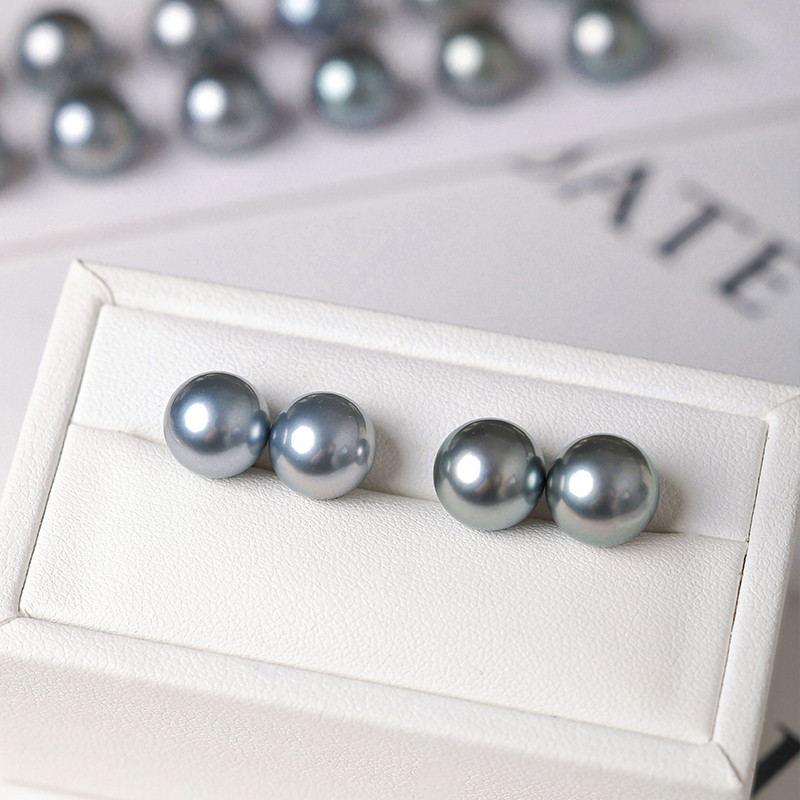 [ヘイズジュエリー] 初秋のエレガントシリーズ 18Kゴールド 8-13mm タヒチアングレーパールイヤリング プラチナグレーパ