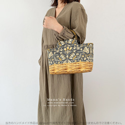 おしゃれな ウィリアムモリス ナチュラル 花柄 スペイン製  木の持ち手 小柄 トート 手提げ かごバック 11枚目の画像