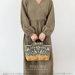 おしゃれな ウィリアムモリス ナチュラル 花柄 スペイン製  木の持ち手 小柄 トート 手提げ かごバック 14枚目の画像