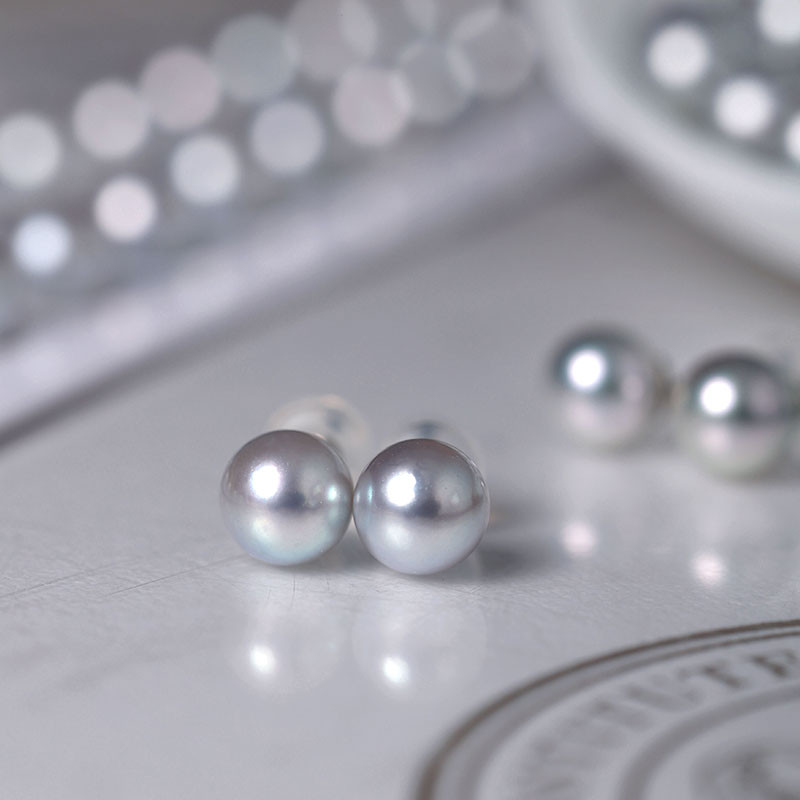 [ヘイズジュエリー] トップシルバーブルーオーロラシリーズ 18Kゴールド 6.5-8.5mm 日本製アコヤ真珠イヤリング シル