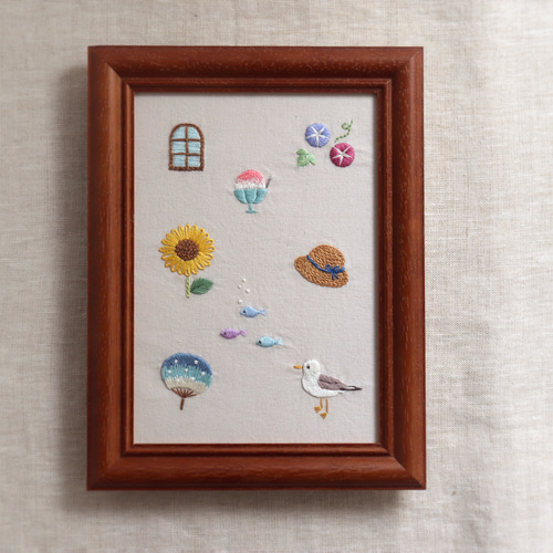 販売終了》【額付き】手刺繍 夏のインテリアフレーム【額付き】 その他
