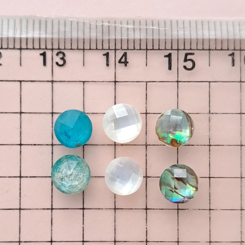 ∴天然石カボション∵アバロンシェル+水晶 ラウンドカボション