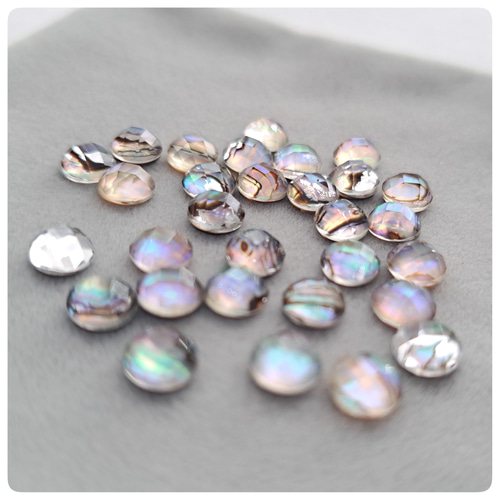 ∴天然石カボション∵アバロンシェル+水晶 ラウンドカボションカット