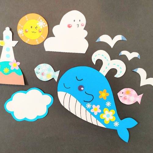 制作キット 夏休み 自由研究 キット 画用紙 クジラ 魚 花 壁面 飾り