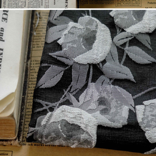 長さ1m ジャガード生地 薔薇 黒グレー 韓国風 綺麗 上品 布 きじ