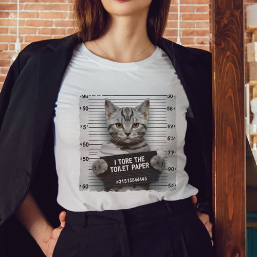 いたずらニャンコの逮捕劇_A01』猫Tシャツ【ホワイト】 5001-01 T