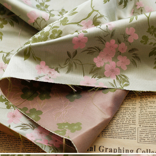 長さ1m ジャガード生地 花柄 サテン 緑ピンク 綺麗 上品 布 きじ 色織