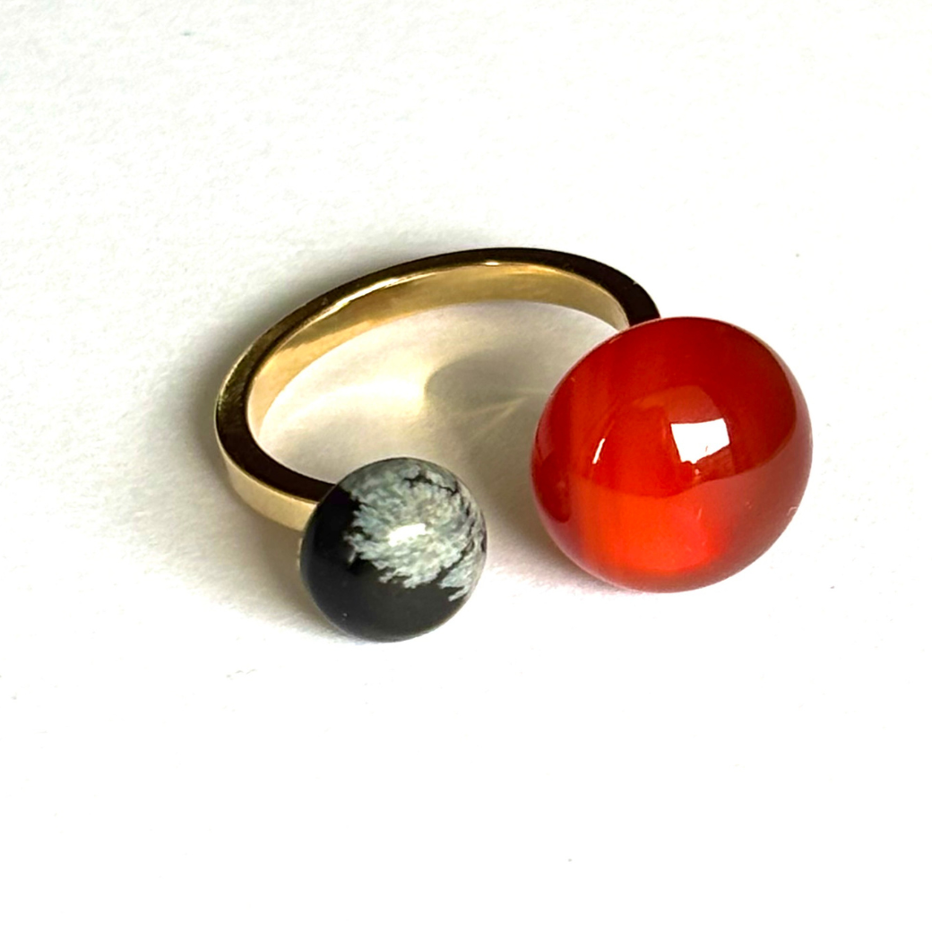 天然石 指輪 リング レディース カーネリアン 雪片オブシディアン 誕生石 ７月 大ぶり 女性 アクセサリー 4,305円