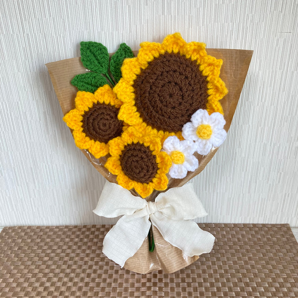 毛糸 花束 手編み ひまわり  W70 母の日花インテリア  誕生日 プレゼント 毛糸 花束 手編み ひまわり W70 母の日花インテリア 誕生日