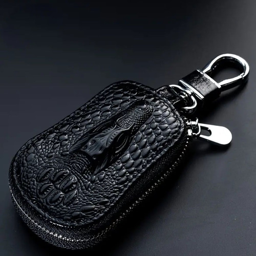 黒 クロコダイル　キーケース キーケース メンズ クロコダイル風 キーバッグ 牛革 かっこいい