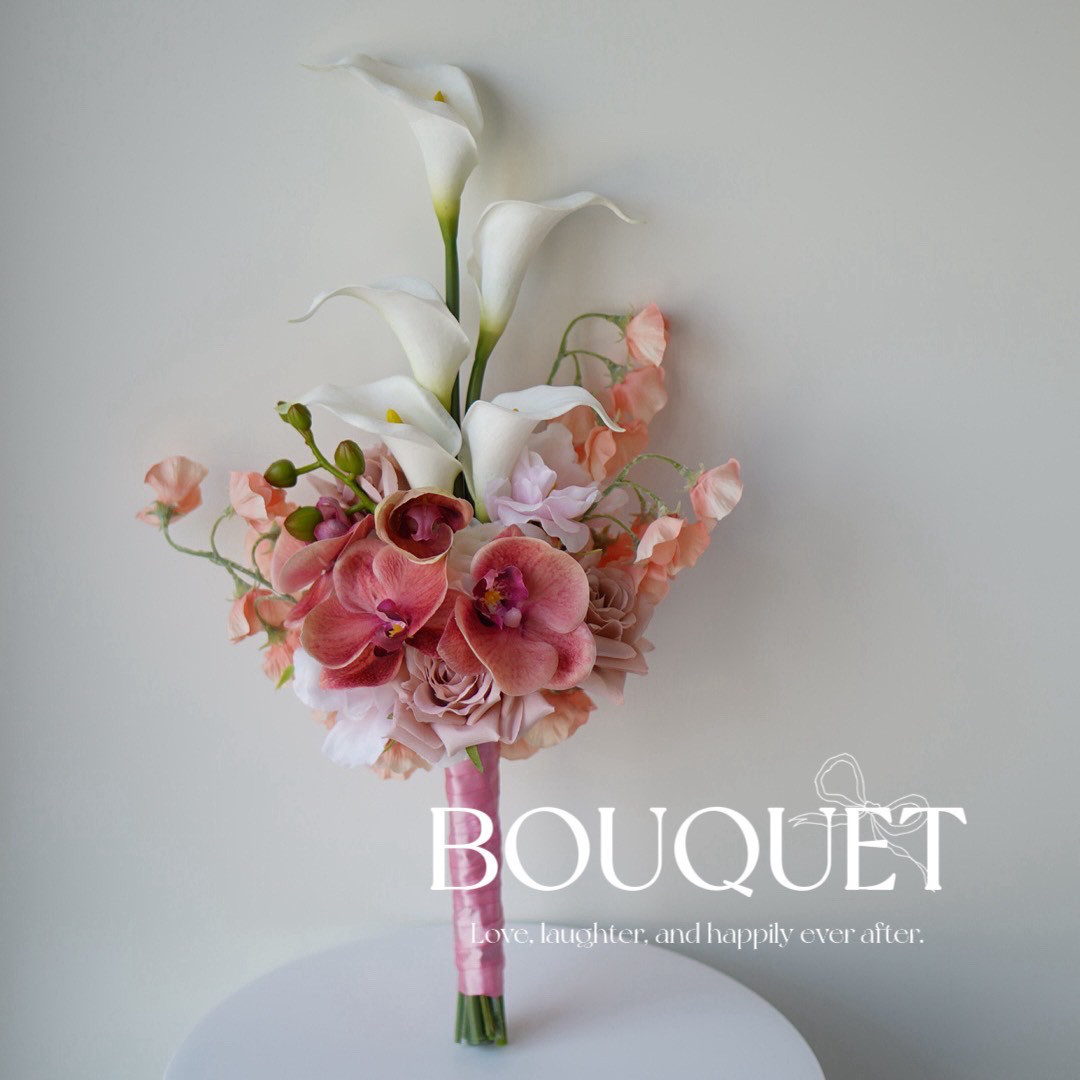 ピーチ コーラル ピンク ブーケ ┊︎ アーティフィシャルフラワーブーケ　ウェディングブーケ　クラッチブーケ　造花ブーケ