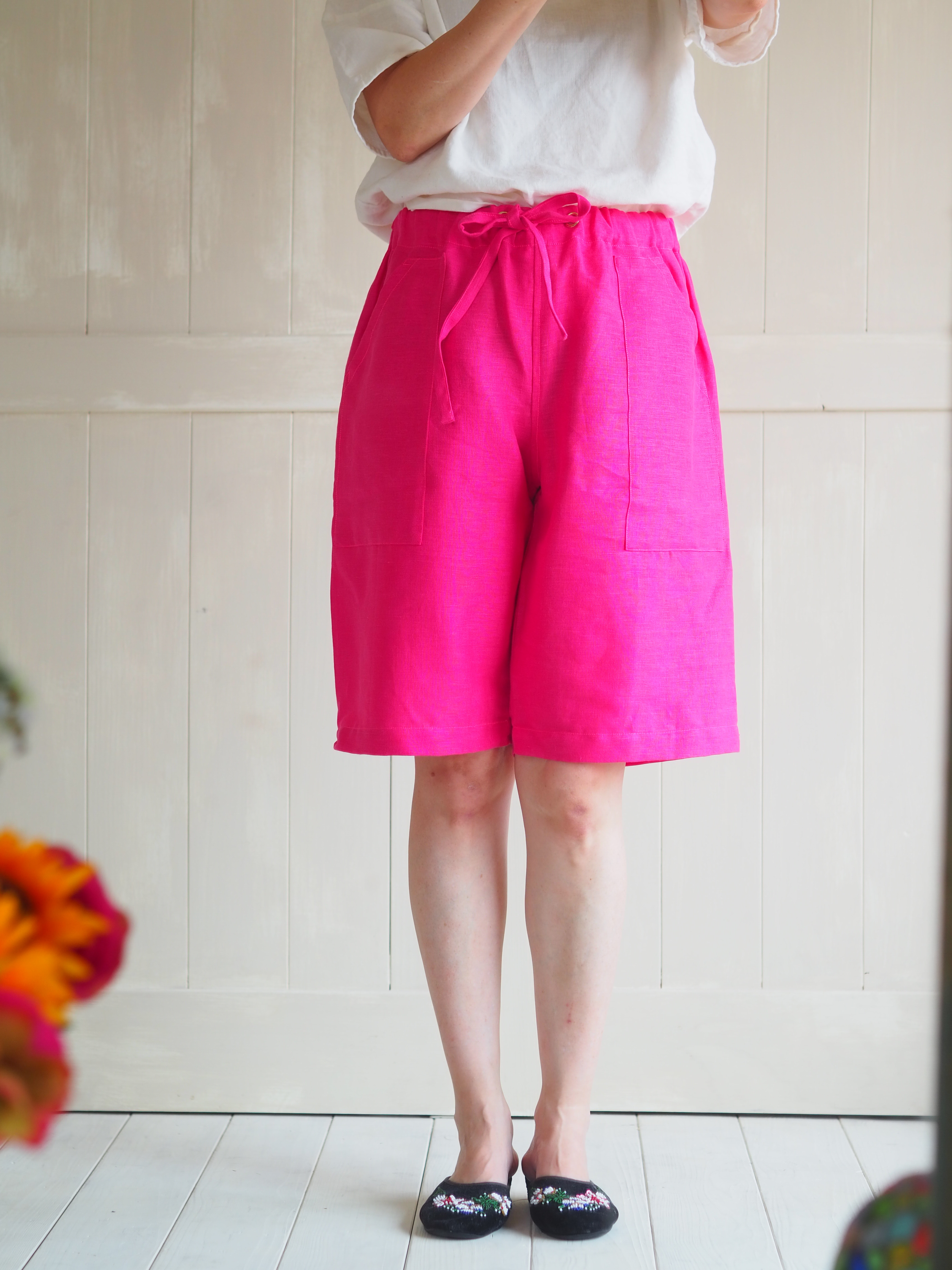 SUMMER SALE フレンチリネン　ピンク　リラックス　ハーフパンツ