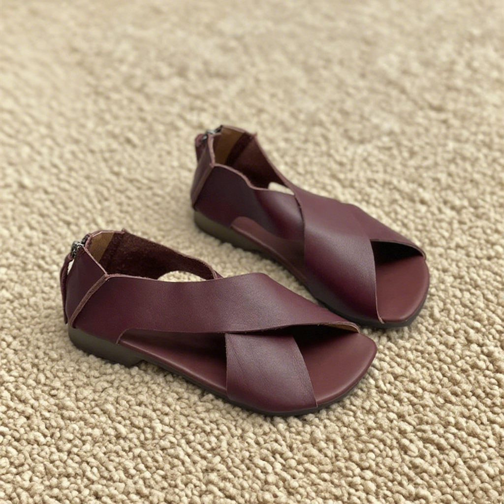 3色|レトロ 手作り本革サンダル|フラットシューズ |レザーレディースサンダル|服装に合わせやすい
