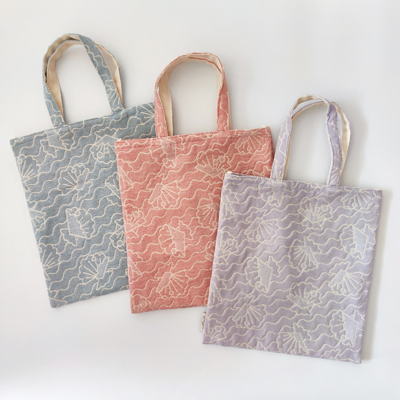 summer SALE！フランス生地・パステルカラーの貝殻トートバッグ 1枚目の画像