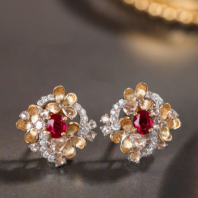 [ヘイズジュエリー] グイミ沈香シリーズ 18Kゴールド ピジョンブラッドルビー 天然ダイヤモンド イヤリング/リング オリエン