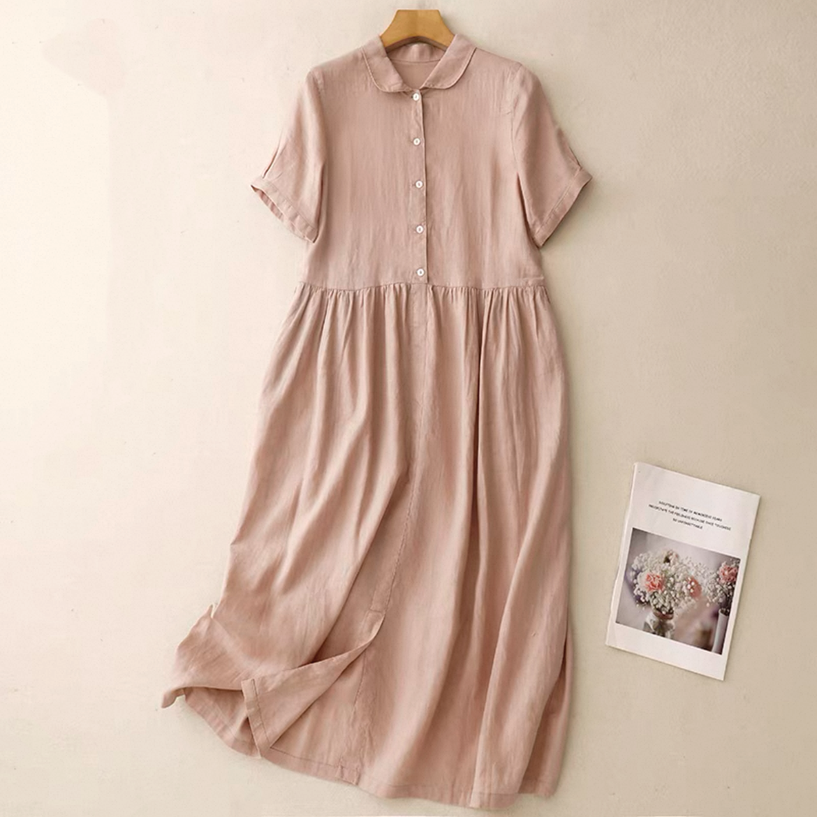 レディースワンピース、夏のワンピース、無地ワンピース、コットンリネン（綿麻）ワンピース