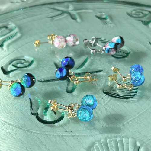 スタッドピアス 選べるホタルガラス＊ホタルガラスピアス＊ステンレス