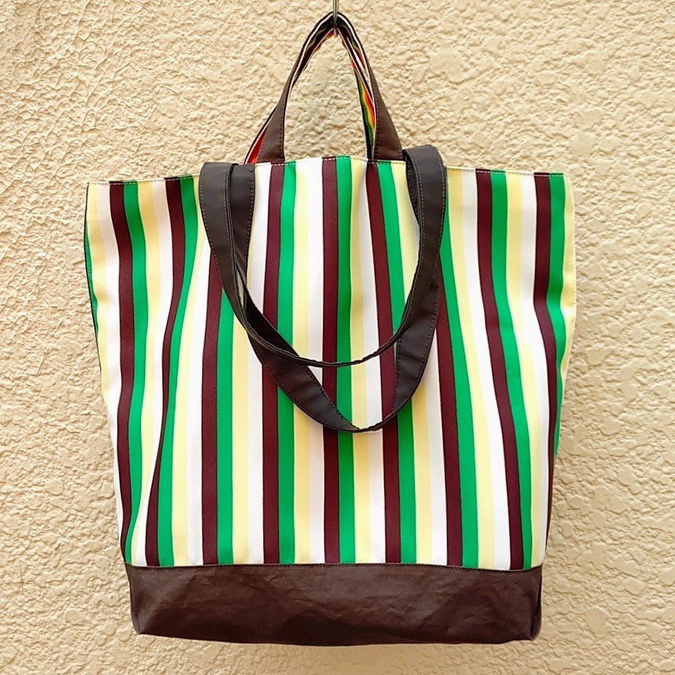 リバーシブル 手持ち&肩掛け トートバッグ (グリーンストライプ tb-tk 9)