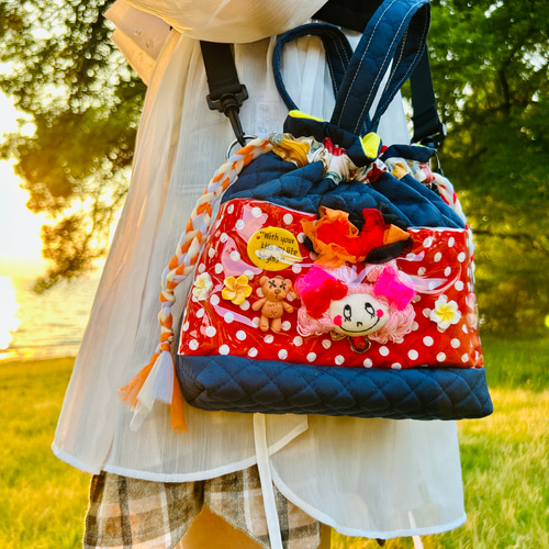 CHIFFOMI♡巾着2wayバッグ♡赤ドット♡ピンク 巾着バッグ