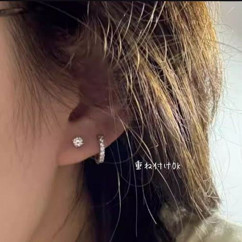 18K（片耳）K18中折れフープピアスダイヤモンドK18ゴールドイヤーカフ