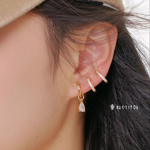 18K（片耳）K18中折れフープピアスダイヤモンドK18ゴールドイヤーカフ