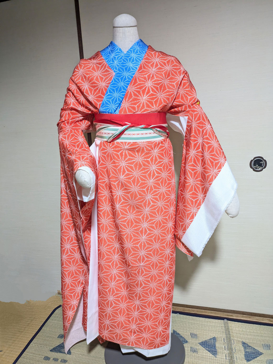 浮世絵復刻　襦袢【麻の葉絞り風ちりめん】　正絹/ポリエステル ポリ着物　プレタ　振袖も可　江戸時代