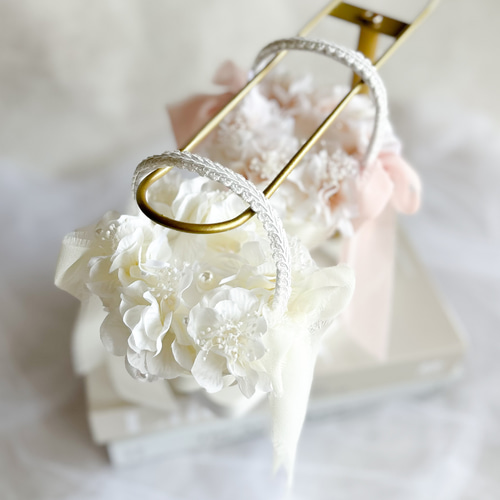 2人で運べる リングピロー かご 2点セット ホワイト ピンク 結婚式