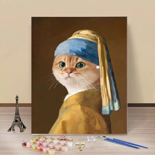 数字で描く猫の名画『真珠のネコ』ナンバーアートDIY油絵ペイントby