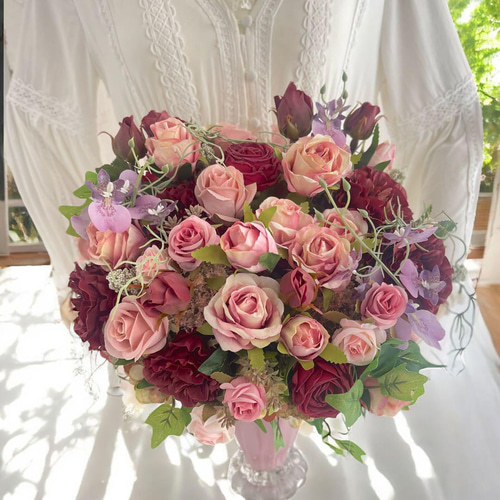 光触媒フラワー アンティークピンクとボルドーローズのラグジュアリー