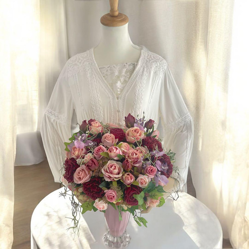 光触媒フラワー アンティークピンクとボルドーローズのラグジュアリー