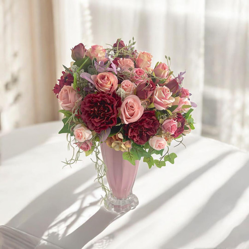 光触媒フラワー アンティークピンクとボルドーローズのラグジュアリー