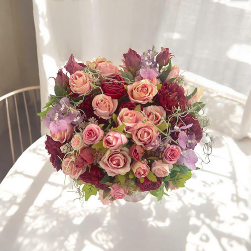 光触媒フラワー アンティークピンクとボルドーローズのラグジュアリー