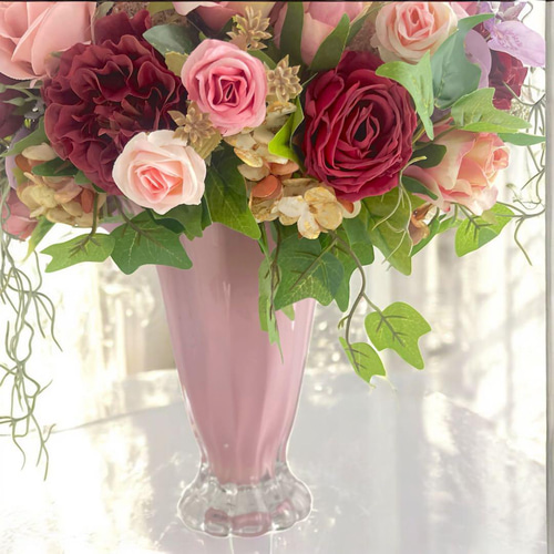 光触媒フラワー アンティークピンクとボルドーローズのラグジュアリー