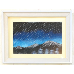 原画】和紙ちぎり絵「流星群」星空のアート｜優しいラメの輝き・和