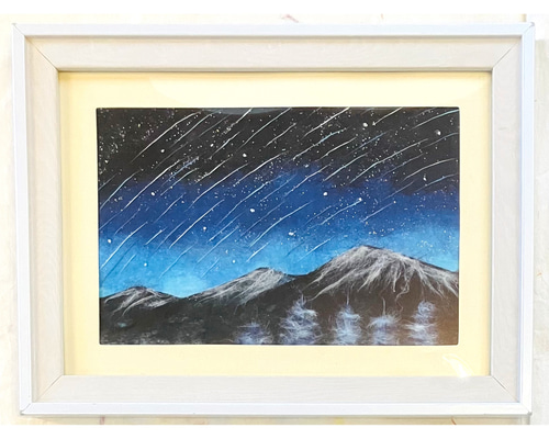 原画】和紙ちぎり絵「流星群」星空のアート｜優しいラメの輝き・和
